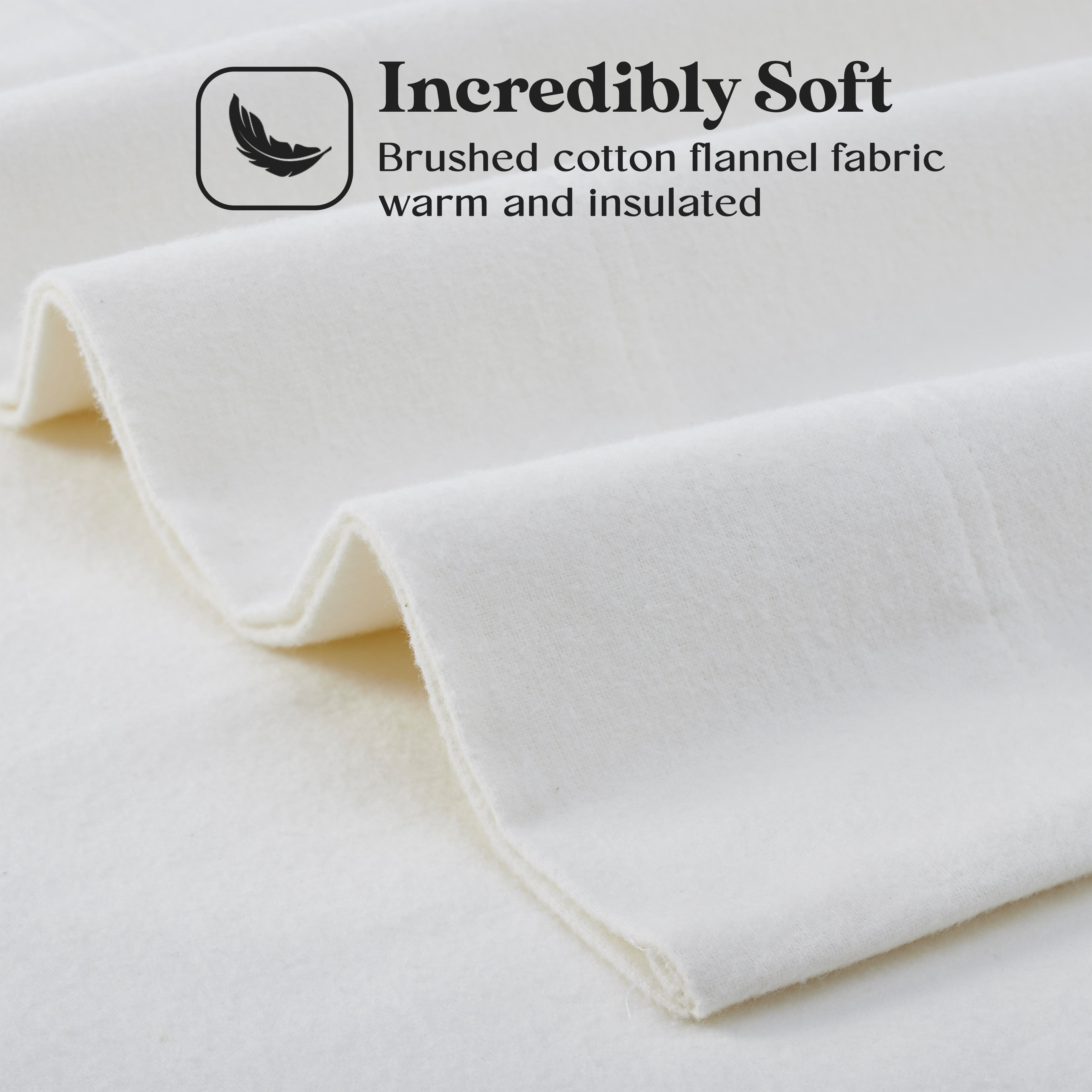Superior 3-Piece Cotton Flannel Solid Bed Sheet Set, Twin XL, Ivory