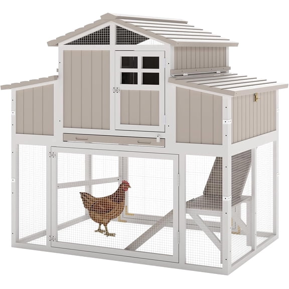 PETSCOSSET Outdoor Large Chicken Coop with Run, Expandable Hen House with 4 Nesting Boxes, Removable Tray and Ramp, Gray