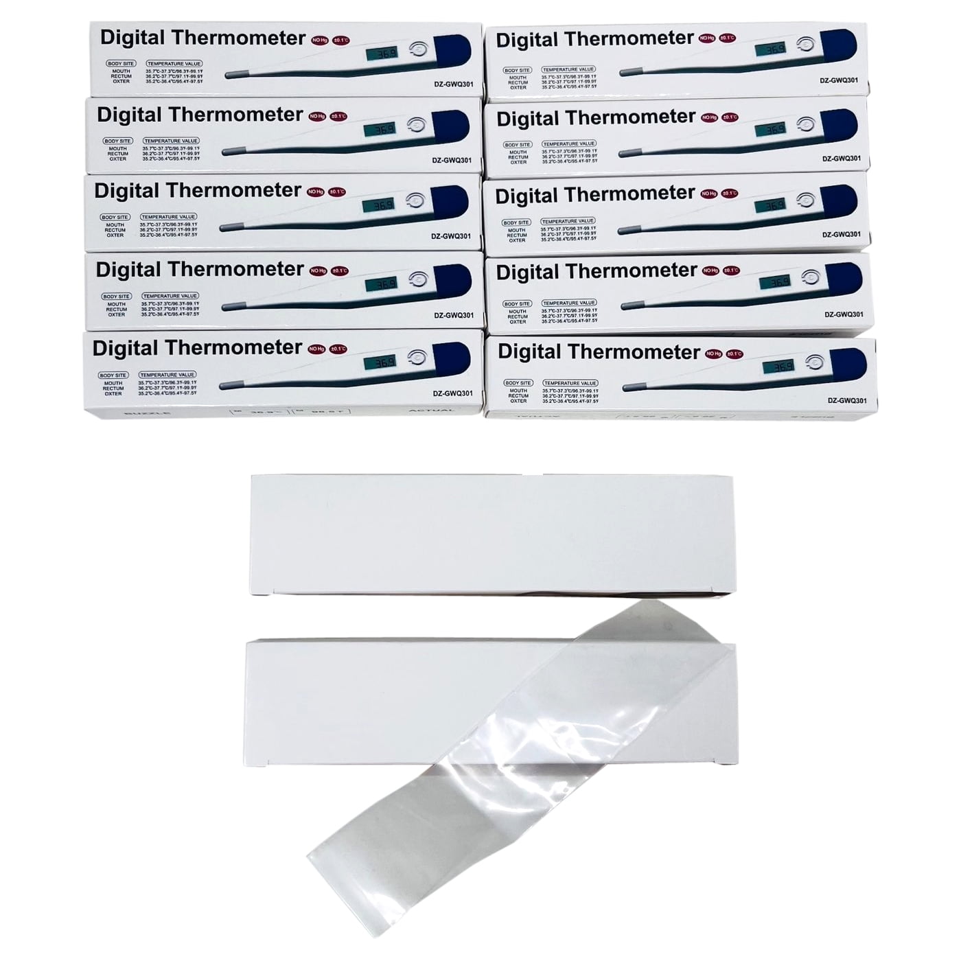 Clinical Digital Thermometer 10 Thermometers with 200 Sheaths