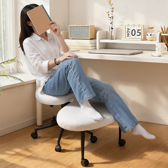 Waleaf Ergonomic Cross Legged Office Chair, Boucle ADHD & Meditation Chair for Adult, Lumbar Support Swivel Wide Seat, Yoga & Kneeling chair