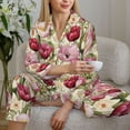 thumbnail image 6 of Honeii Tulips Flowers print Women's Pajama Sets Long Sleeve Button Down Sleepwear Nightwear Soft Pjs Lounge Sets-Small, 6 of 7
