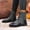 Black, variant on Womens Boots Plus Size Round Toe Mid Heel Lace Up Denim Paneled Winter Warm Fashion Casual Boots