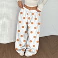 thumbnail image 2 of Palazzo Pajama Pants Women Baggy Wide Leg Fleece Lounge Pants Loose Fit Polka Dot Pajama Pants 2025 Fashion Fall Winter Elastic Waist Pjs Sleep Bottoms Orange XXL, 2 of 5