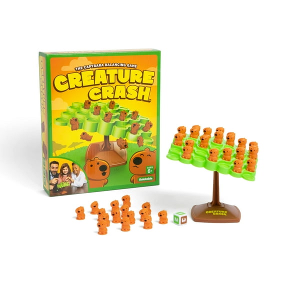 Creature Crash par What Do You Meme? – Jeu d’équilibre avec des capybaras pour enfants et soirées jeux en famille, comprend 49 capybaras, un plateau d’équilibre, une base, 6 ans et Crash de créature