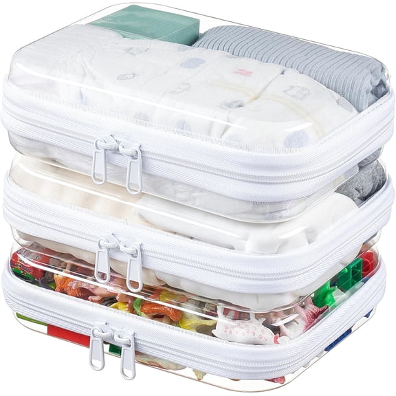 3-Pack Medium Clear Hard Shell Zipper Pouches, Diaper Bag Organizer Pouches, Clear Organizer Bags for Purse & Travel Essentials