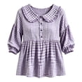thumbnail image 4 of BODOAO Women's 2026 Gingham Peplum Blouse, 3/4 Puff Sleeve Button Down Shirt, Lightweight Breathable Loose Fit Cute Casual Top for Summer Fall Daily Wear Outfits Purple 3XL, 4 of 4