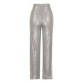 thumbnail image 4 of Miluxas Sequin Pants Women Sparkle Wide Leg Flare Elastic High Waist Disco Glitter Pants Gray 8(L), 4 of 6