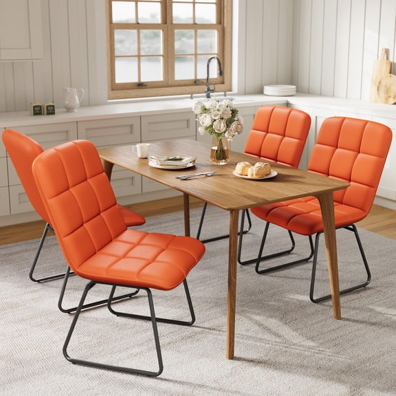 Dining Chairs Set of 4, Modern Faux Leather Upholstered Kitchen Chairs, Ergonomic Sled Leg Design, for Dining Room, Kitchen, Home Office, Brown