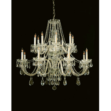 37 Light Crystal - Chandeliers 14 Light With Polished Brass Clear Hand Cut Crystal Glass 37 inch 560 Watts - World of Lighting