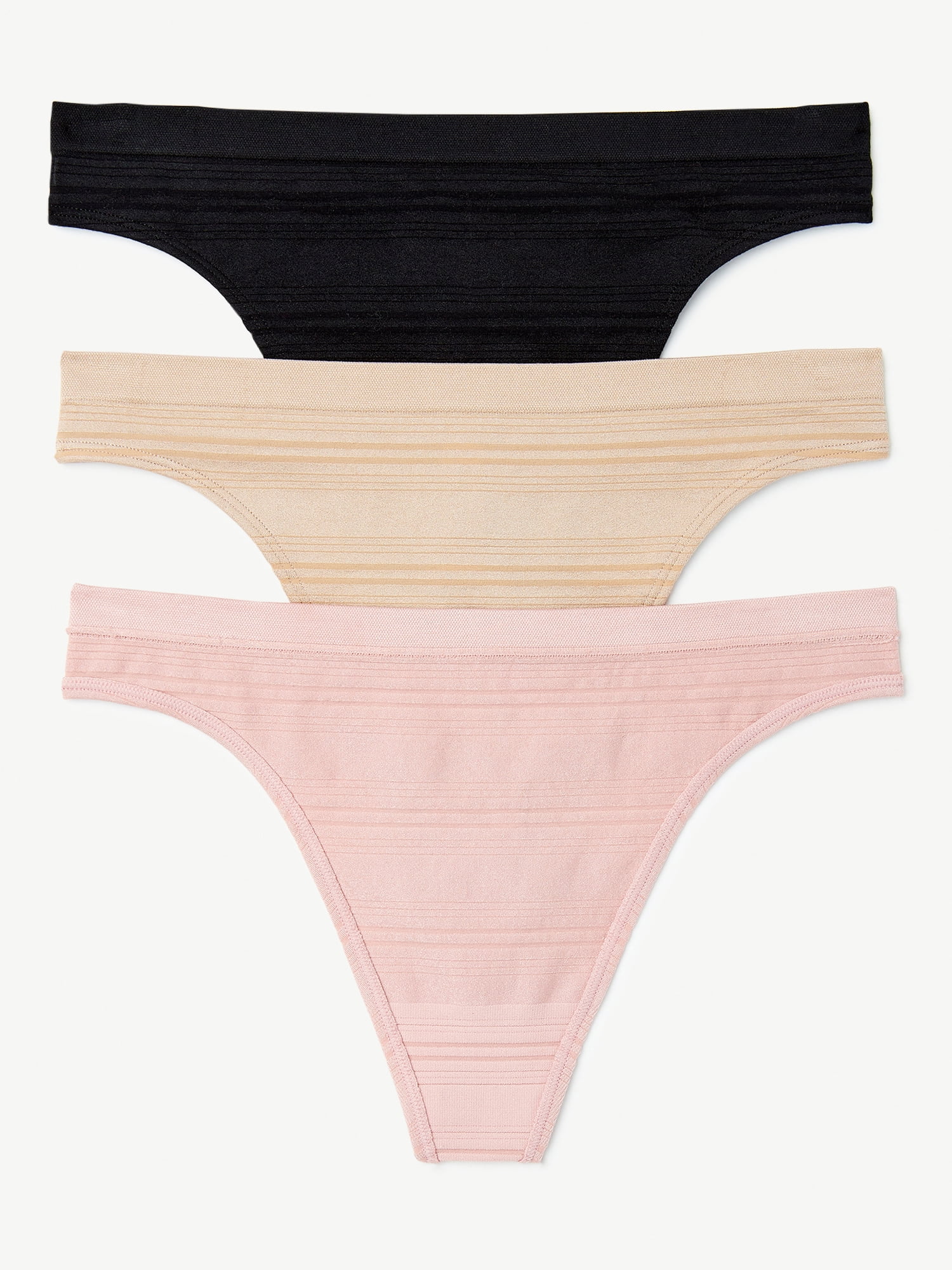 Joyspun Women's Seamless Sheer Stripe Thong Panties, 3-Pack, Sizes to 3XL