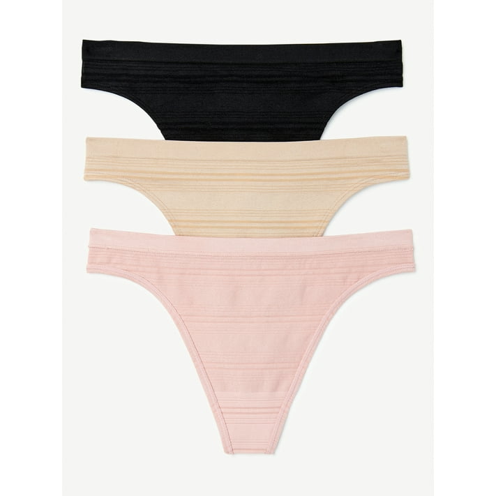 Joyspun Women's Seamless Sheer Stripe Thong Panties, 3Pack, Sizes to
