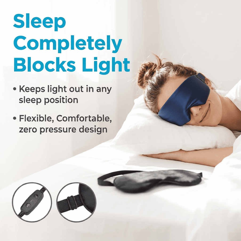 FACEMOON Heated Eye Mask – Warm Hot Eye Compress, Silk Sleep Mask for Travel/Office, Adjustable Heat & Timer, Washable Cover