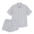 thumbnail image 3 of Ohufall Summer Beach Short Sets for Women Striped Short Sleeve Lapel Button Shirts with Shorts 2 Piece Sets, 3 of 6