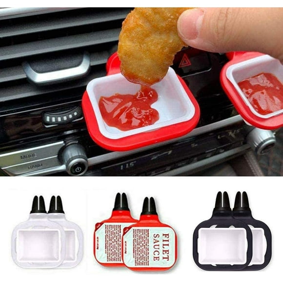 Porte-sauce de Voiture 2 Pcs Pince à Trempette Support d'Assiette pour Ketchup Boissons de Voiture Support de Ventilation de Voiture Portable Accessoires de Voiture (Blanc)