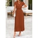 thumbnail image 3 of Vestido largo PRETTYGARDEN para mujer, cuello en V, cuello en V, volantes, marrón, 3 of 8
