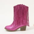 thumbnail image 6 of Hjtefg Girls Western Boots - Leather Pull-On Cowboy Style with Tassels, Solid Color Fashion Ankle Booties for Cool Days,Color: 3-Hot Pink Size: 10-10.5 Years, 6 of 8