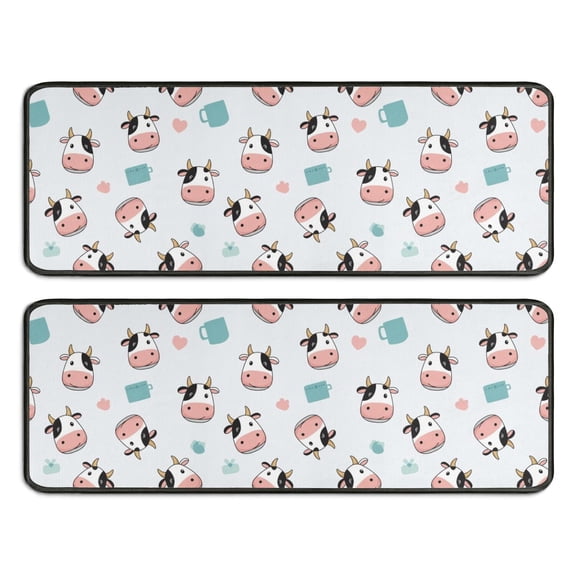 Kitchen Rugs Sets Of 2,Light Blue Cow Coffee Pattern Anti Fatigue Kitchen Mat Rugs Non Slip Washable,Decorative Kitchen Floor Mats for Kitchen,Sink,Laundry,17"x47" 17"x47"