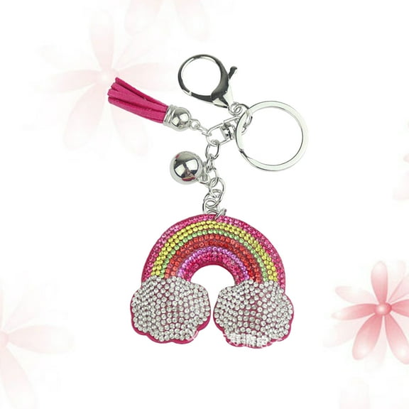 UNOMOR 1Pcs Sparkly Keyring Rainbow Shaped Charm Keychain Multi-colored Alloy Decoration for Women