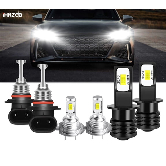 IHNZCB  9005 H7 LED Headlight High Low Beam  H3 Fog Light Bulbs 6000K White Super Bright, pack of 6