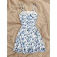 thumbnail image 2 of Women's Ditsy Floral Ruched Cami Mini Dress Spaghetti Strap Ruffle Hem Mesh A-Line Casual Dress, 2 of 5