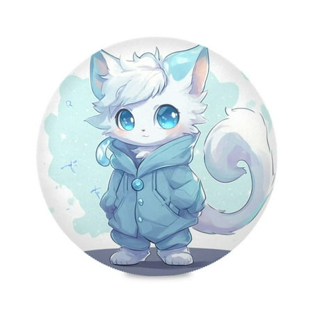 

Round Plate Mat 15.4x15.4 Inchesx6 Placemat Table Mat Kitchen Mat Coffee Mat Fabric Thick Strong Wear-Resistant Heat Resistance Cartoon Beautiful Blue Cat