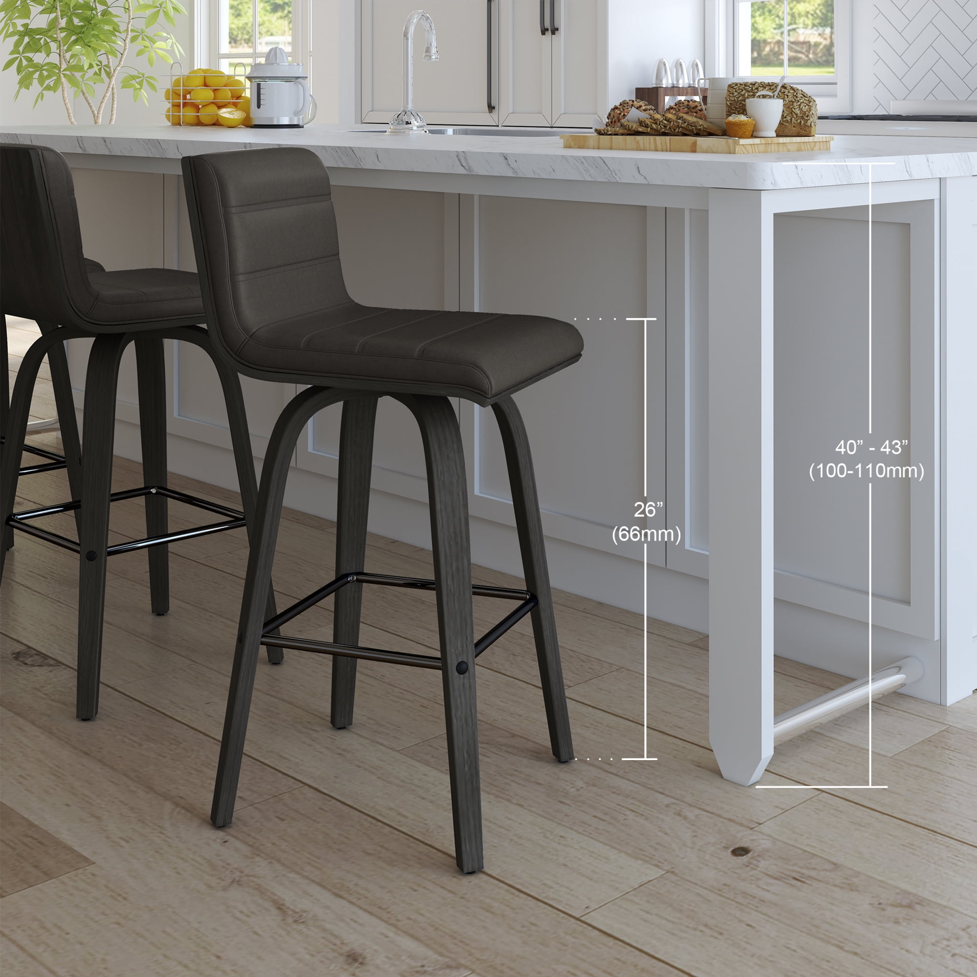 Vienna 26" Swivel Counter Stool in Black Wood Finish with Gray Faux Leather