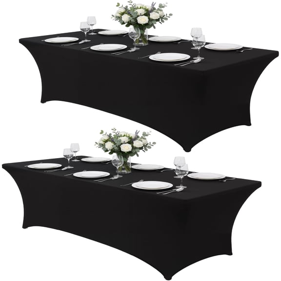 Lemict Black Tablecloths 96x30" Table Cloths for 8 Foot Rectangle Tables, Wrinkle Resistant Washable Rectangular Spandex Fabric Table Cover for Vendor Dining Wedding Banquet - 2 Pack