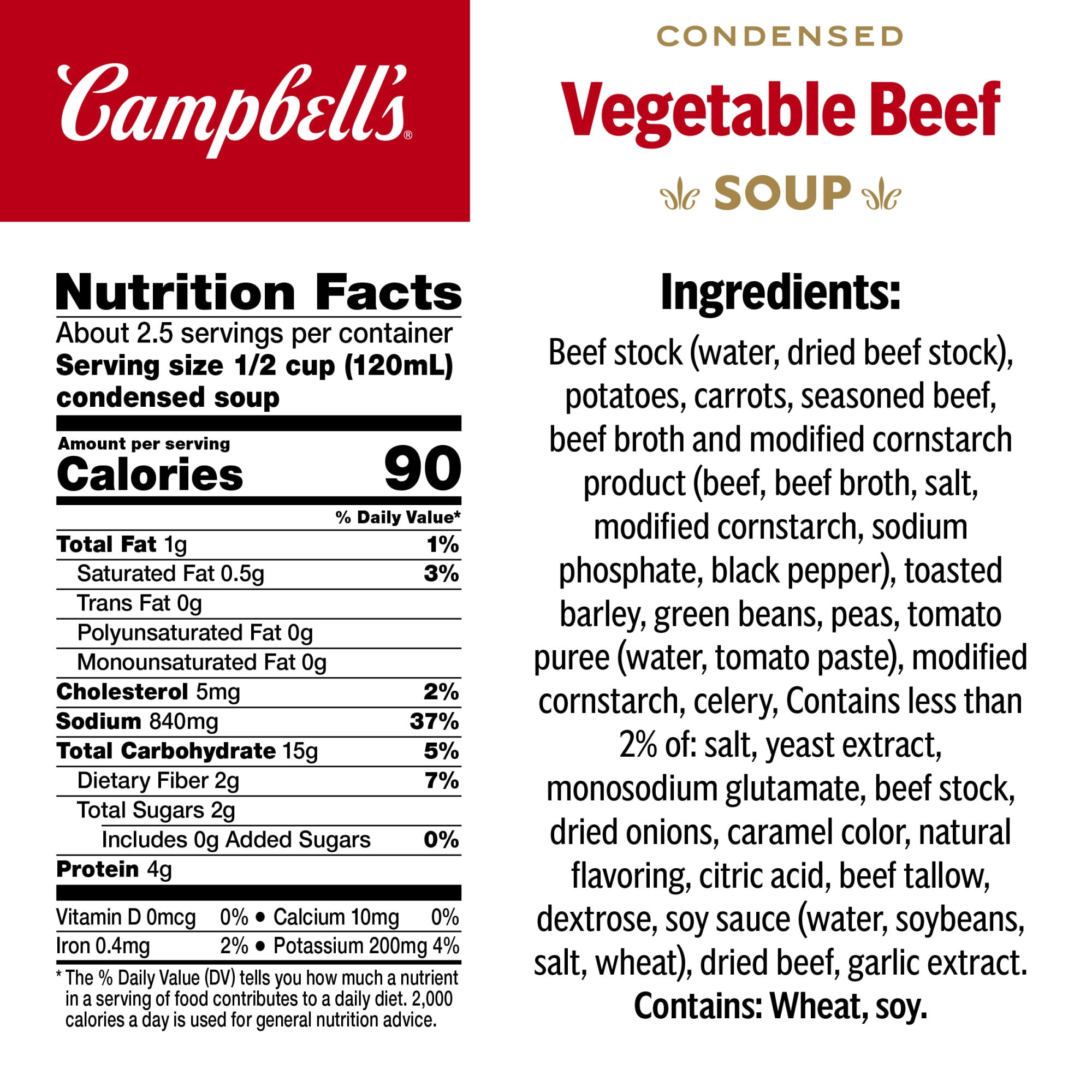 (12 pack) Campbell's Condensed Vegetable Beef Soup, 10.5 oz Can