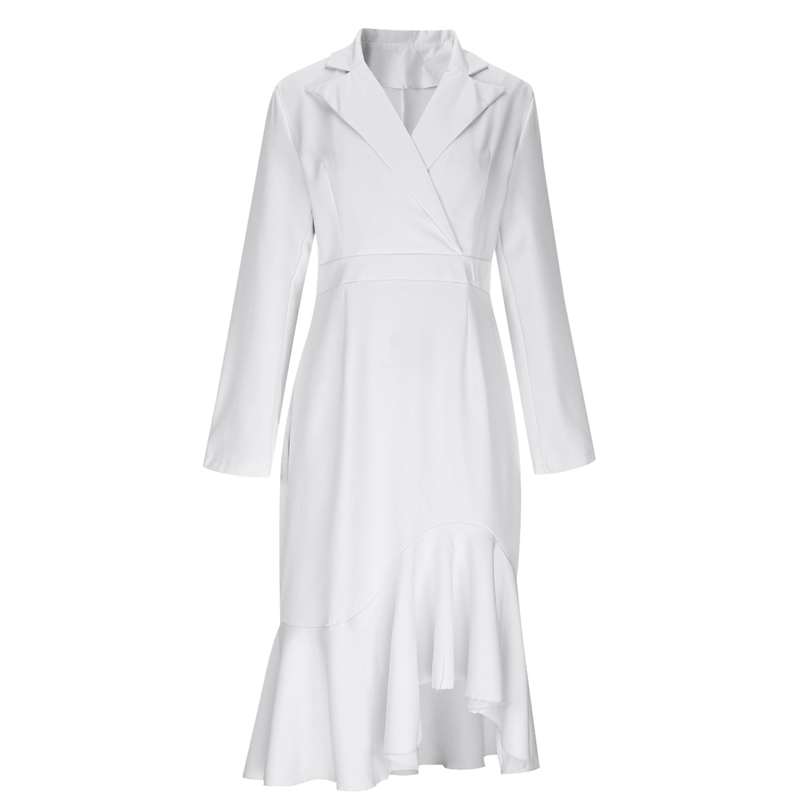 Women's Ruffle Hem Wear to Work Blazer Dresses - Elegant Long Sleeve High Low Bodycon Mermaid Cocktail Dress