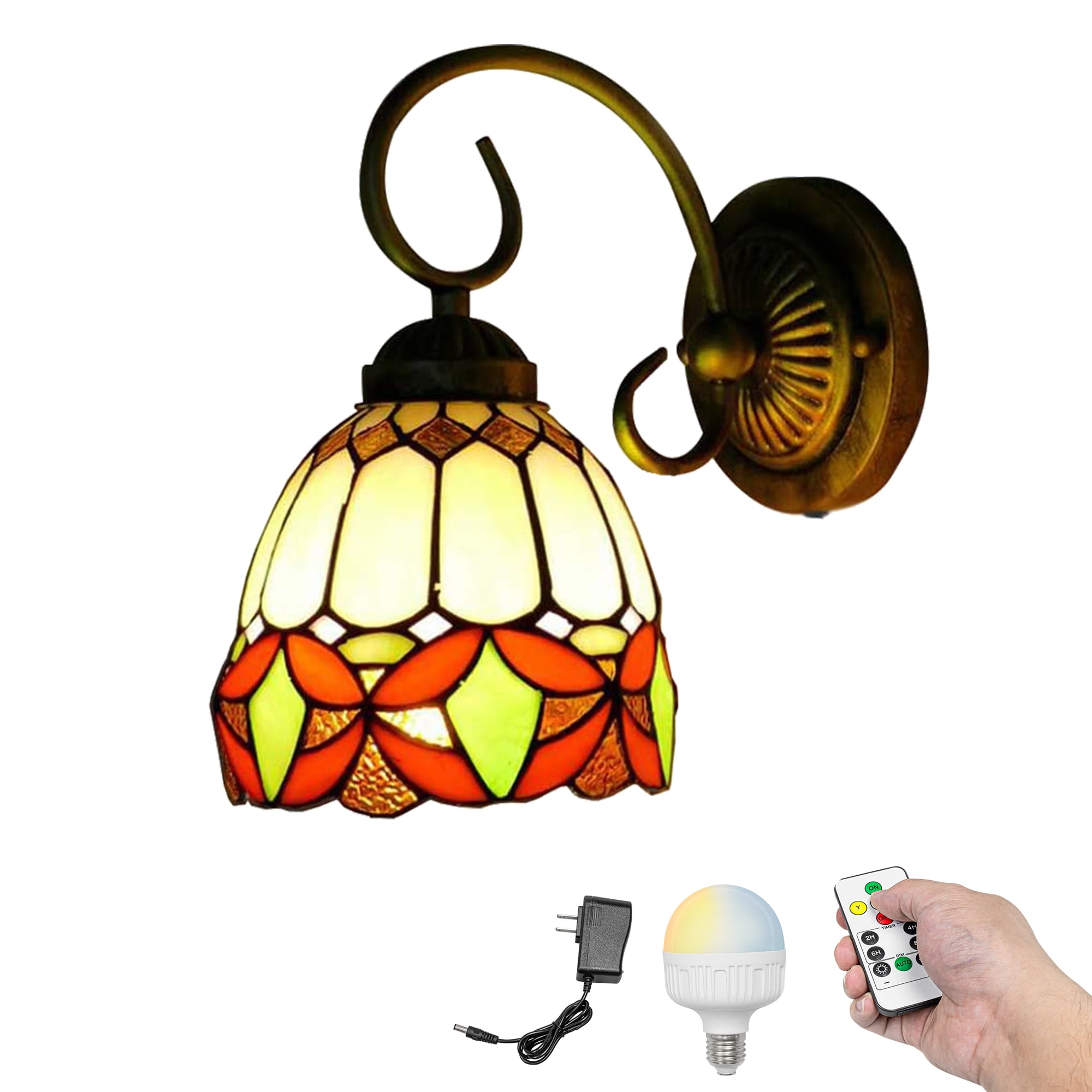 Kiven Battery Operated Wall Sconces, Tiffany Style Wall Lights with