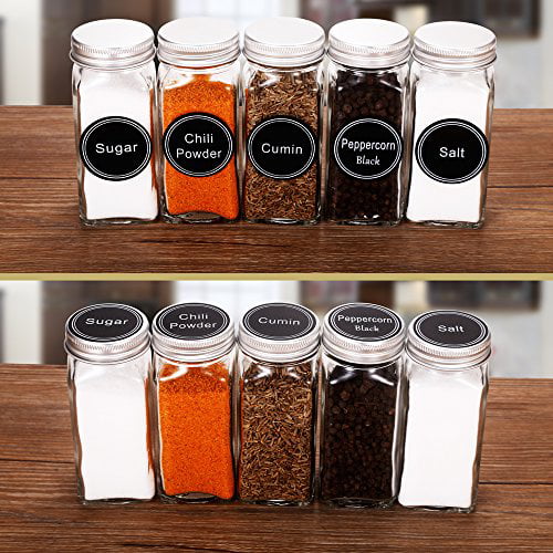 SWOMMOLY 36 Glass Spice Jars with 703 Spice Labels， Chalk Marker and Funnel Comp