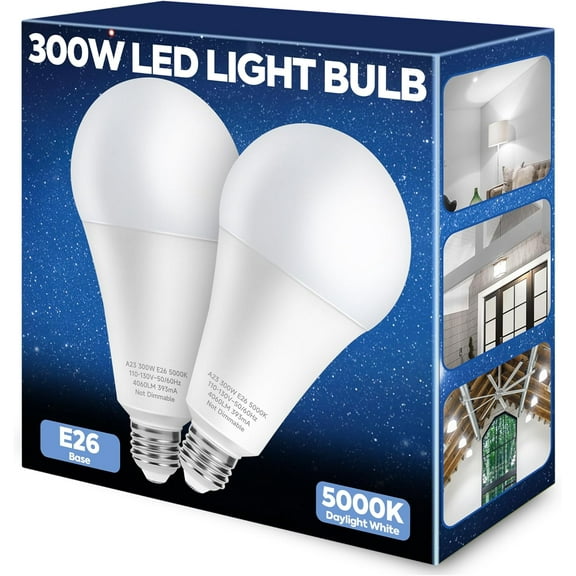300W Equivalent YANTON Light Bulb, 4060LM Super Bright A23 YANTON Bulb, Daylight 5000K, 33W Energy Saving, E26 Medium Base, 120V for GaraYANTON, Warehouse, Shop, Supermarket, Non-Dimmable, 2 Pack