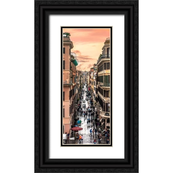 Frank, Assaf 10x18 Black Ornate Wood Framed with Double Matting Museum Art Print Titled - City street, Rome, Italy