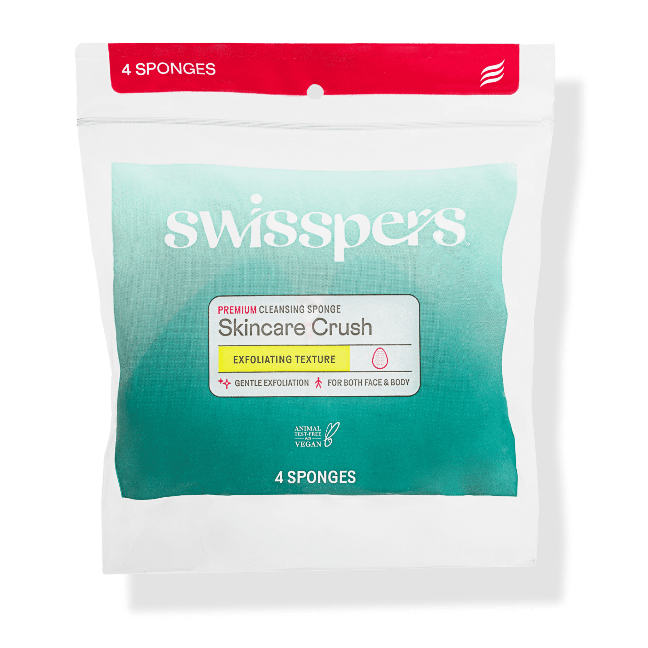 (4 pack) Swisspers Premium Exfoliating Cleansing Sponges, For Face & Body, Cruelty-Free & Vegan, 4 count
