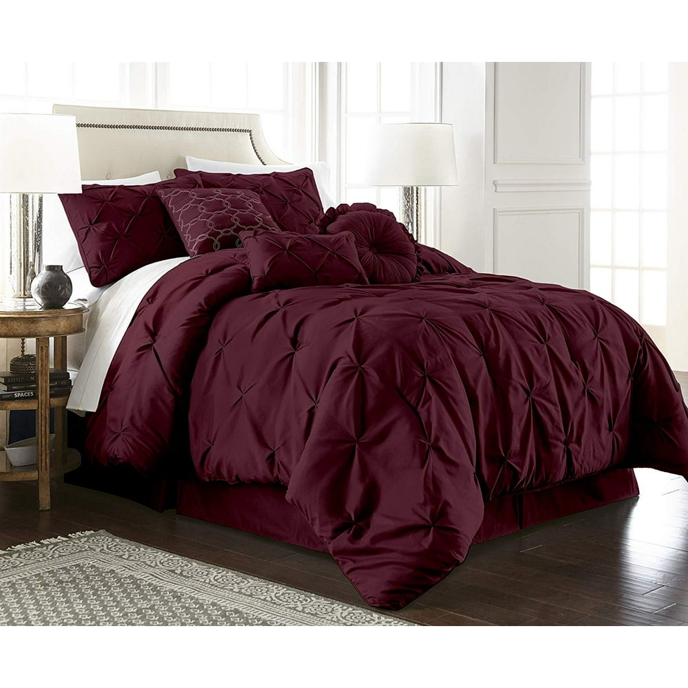 Chezmoi Collection Sydney 7Piece Pintuck Pinch Pleat Comforter Set