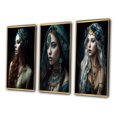 thumbnail image 3 of Designart "Sultry Secrets of a Vintage Boho Beauty" Boho Woman Framed Wall Art Set Of 3 - Blue Woman Boho Frame Canvas Set For Living Room Decor, 3 of 6