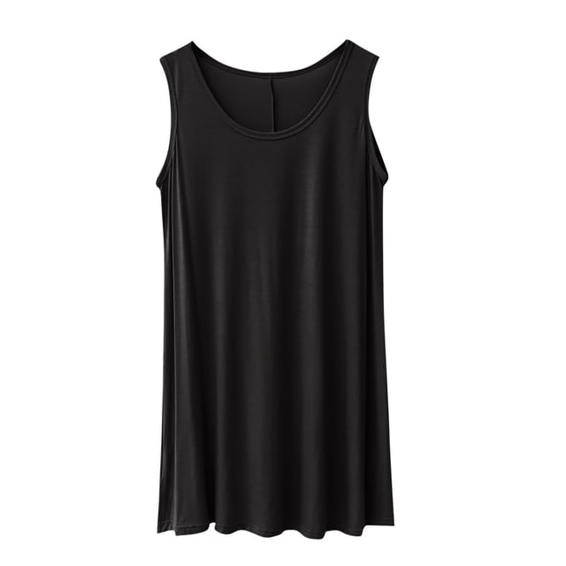 HVOBTTY Robes d'Été Décontractées Sans Manches pour Femmes, Robe Sans Manches Unie pour Femmes Grande Taille à Encolure Ronde Noire, G