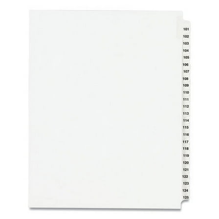 2Pc Avery Preprinted Legal Exhibit Side Tab Index Dividers, Avery Style, 25-Tab, 101 To 125, 11 X 8.5, White, 1 Set, (1334)