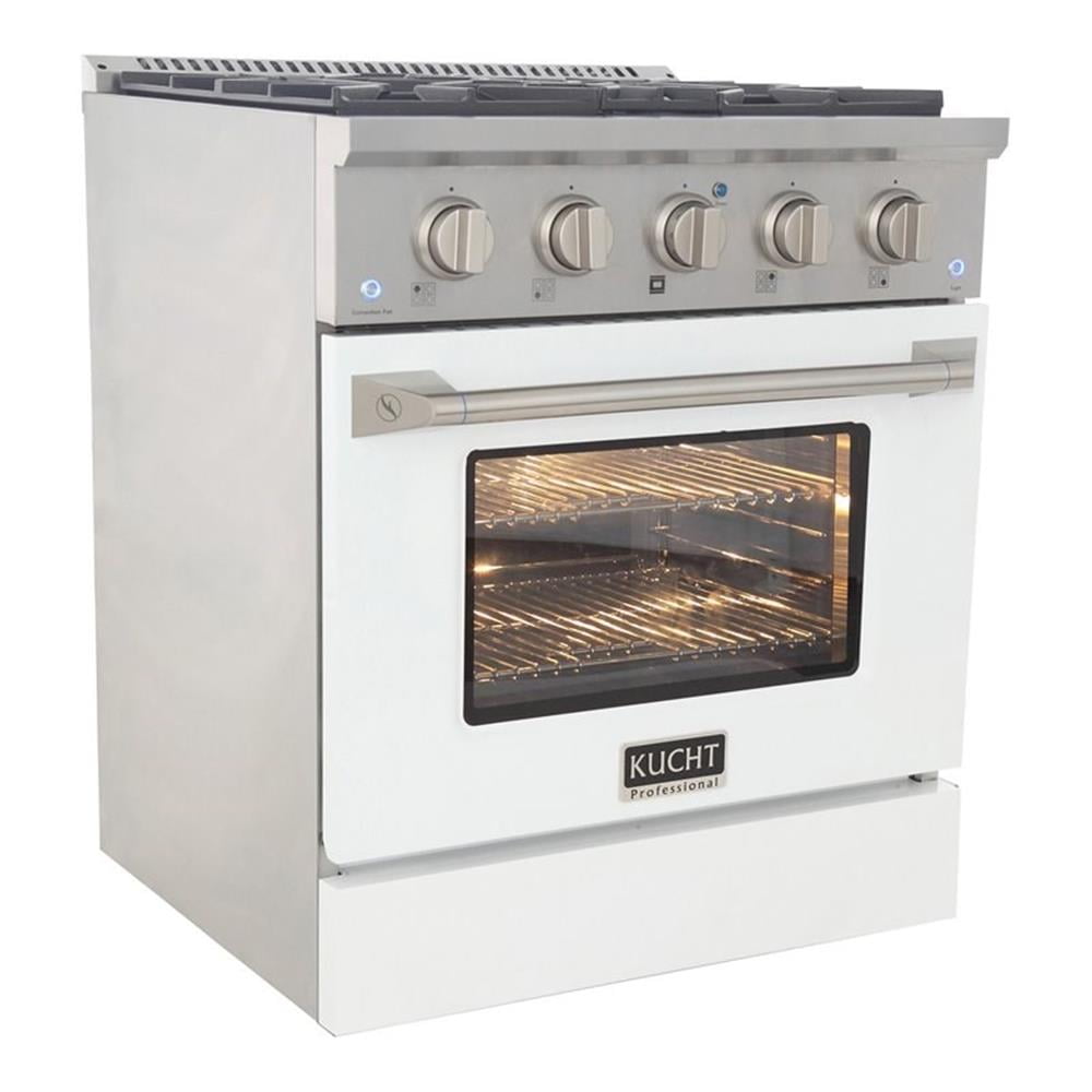 Pemberly Row 30" Modern Stainless Steel Natural Gas Range in White/Silver