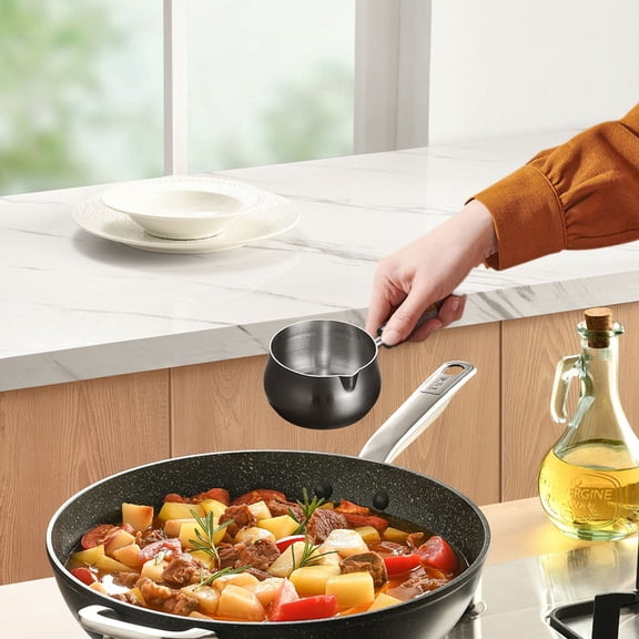 SNGMN 304 Stainless Steel Melting Pot - Milk Warmer & Chocolate Heater - Reusable Cooking Pot with Wooden Handle for Food, Oil & Turkish Coffee, 1.69 fl oz