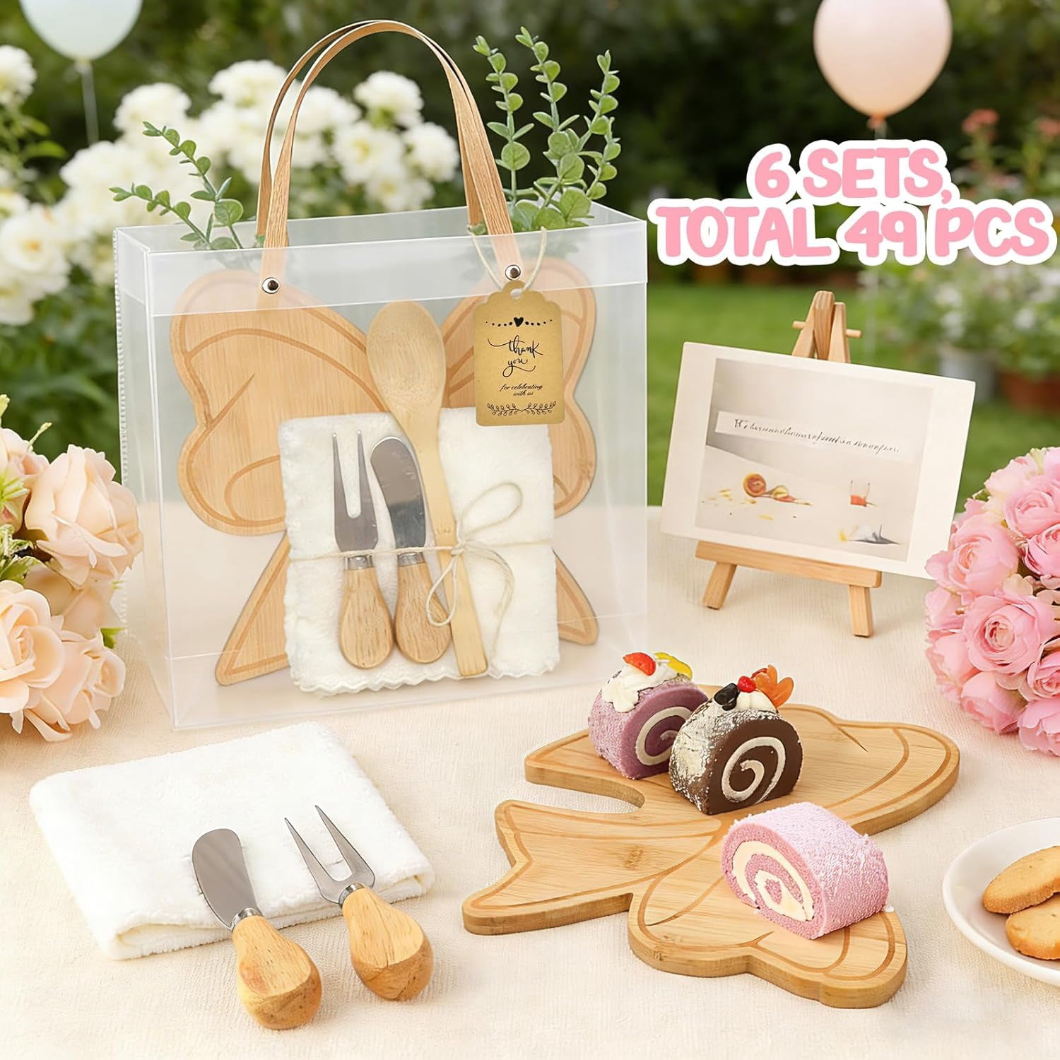 49 Pcs Bow Party Decorations Gifts Set Bows or Boots Gender Reveal Favors for Guest 6 Sets Bowtie Cheese Board with Knives and Fork Baby Shower Prizes for Game Birthday Wedding Bridal Shower Supplies