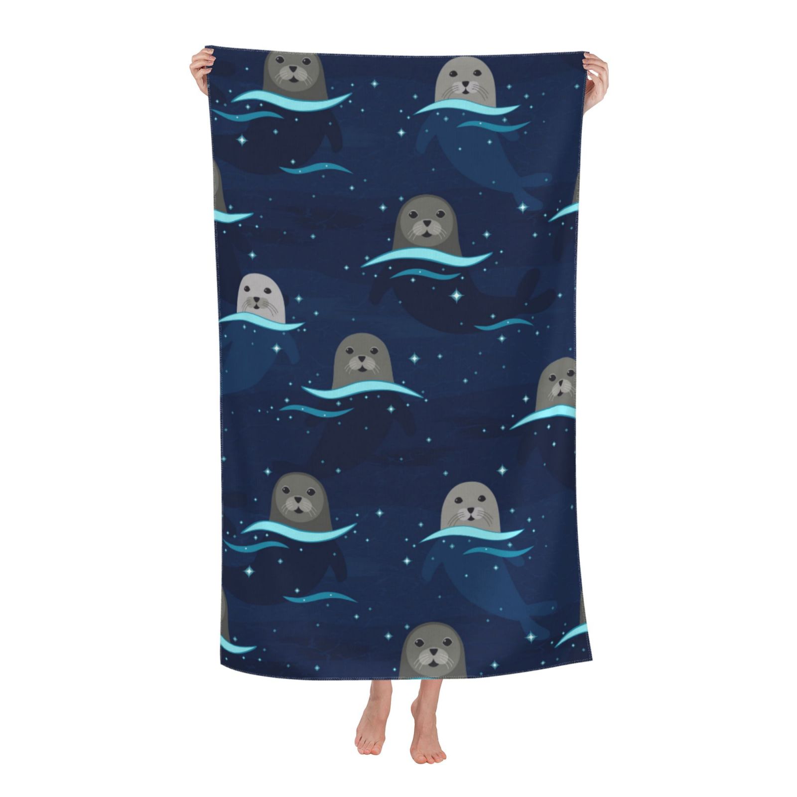 Seals In Glowing Sea Beach Towel 32x52inch QuickDry, Bath Towels for
