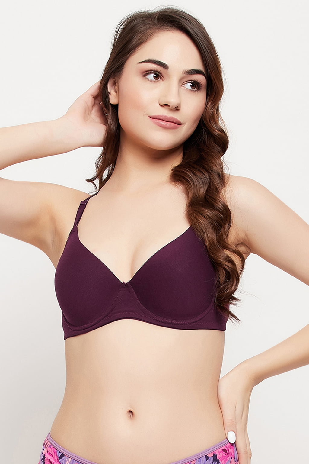 Buy Clovia Women's Level 1 Push-Up Non-Wired Demi Cup Multiway T-Shirt Bra  (BR2222A09_Maroon_36B) at