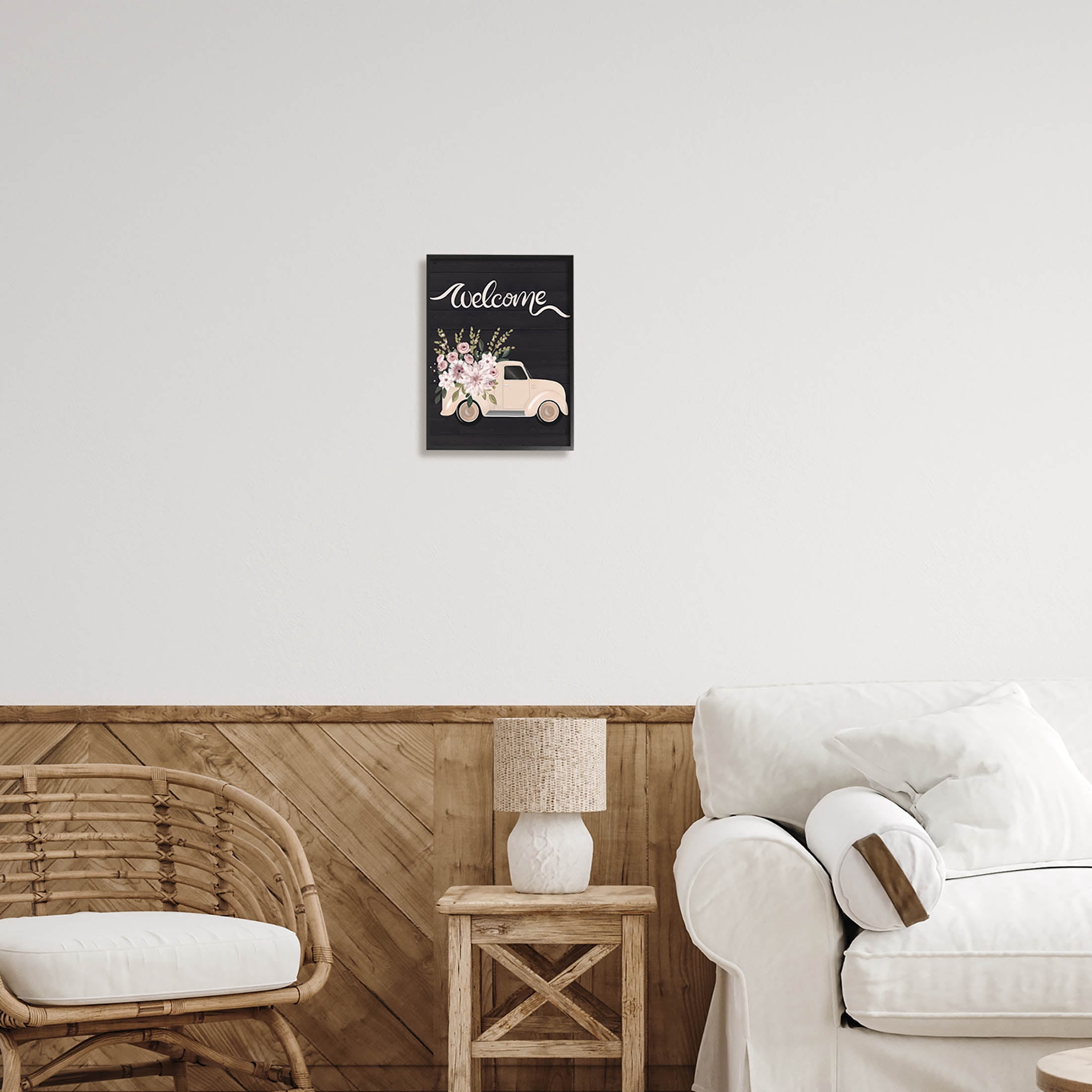 Floral Welcome Country Truck Transportation Graphic Art Black Framed Art Print Wall Art