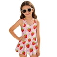 thumbnail image 2 of COEQINE Girls One Piece Swimsuit for Swim Lessons & Beach Play, Cute Swim Dress with Skirt & Liner, Scoop Neck Fixed Wide Strap V-Back Swimwear, Ages 5-6, Strawberry Daisy Heart Pink, 2 of 8