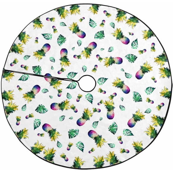 FMSHPON PineappleTropical Banana Leaves Xmas Christmas Tree Skirt Stand Mat for Holiday Party Decoration Indoor Outdoor 36 inches