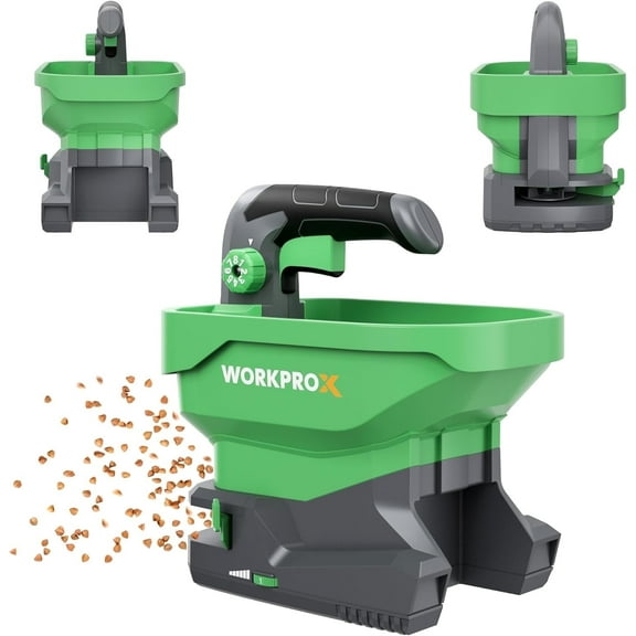 WORKPROX Battery Powered Fertilizer Spreader, 7.2V Seed Spreader for Salt, De-Icer, Earth Food, Rechargeable Grass Seed Spreader with 8-Level Settings and Holds up to 6458 sq.ft. of Product