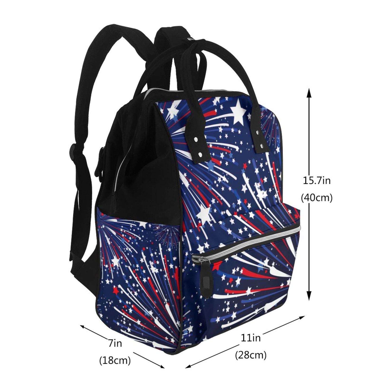 Ratiio Red White Blue Fireworks 1 Mummy Backpack - Waterproof Twill Canvas, Large Capacity Diaper Bag with Multiple Pockets and Adjustable Straps