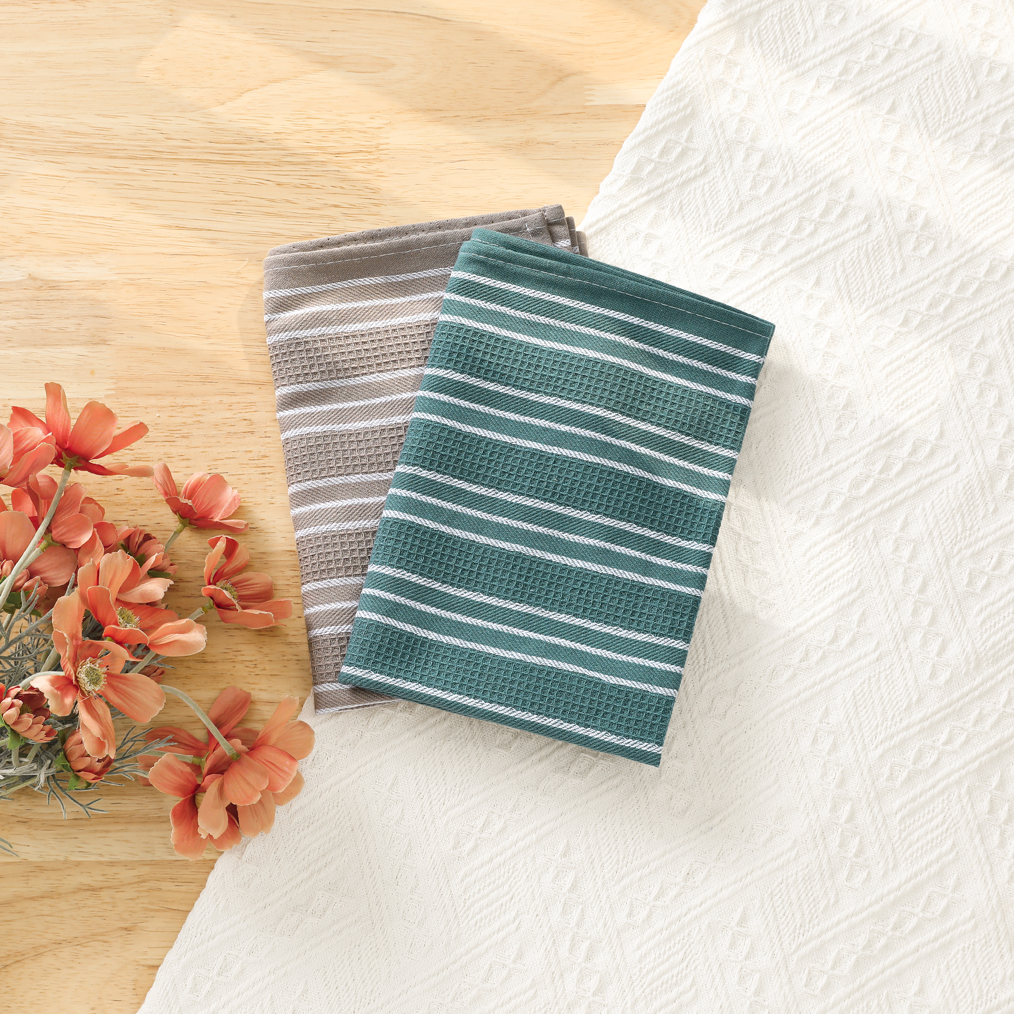 Unique Bargains Striped Kitchen Towels Soft Cotton Dish Towels for Kitchen 26 x 18 Inch Gray 4pk