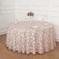 thumbnail image 5 of Efavormart 120" Blush Rose Gold Sequin Leaf Embroidered Seamless Tulle Round Tablecloth, Sheer Table Overlay, 5 of 11